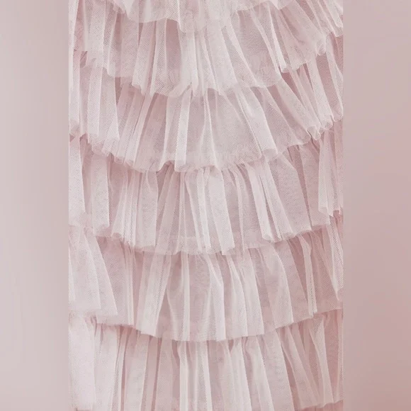 Mac Duggal High-Neck Short-Sleeve Tiered Ruffle A-Line Dress - Picture 4 of 7